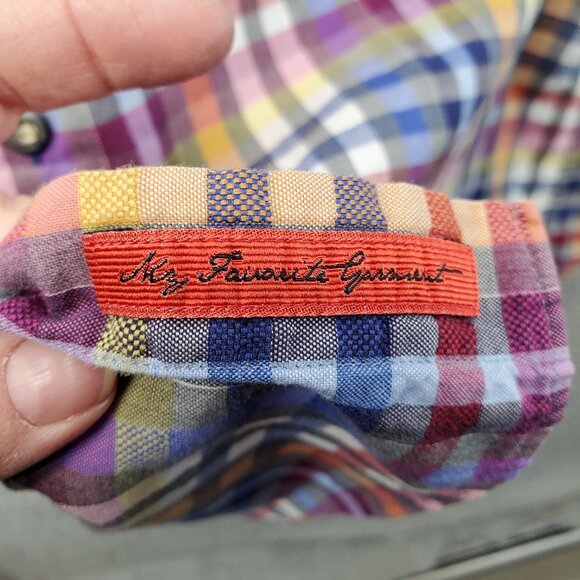 Visconti Black Multicolor Plaid Rainbow Large Check Button Down L - Picture 5 of 9
